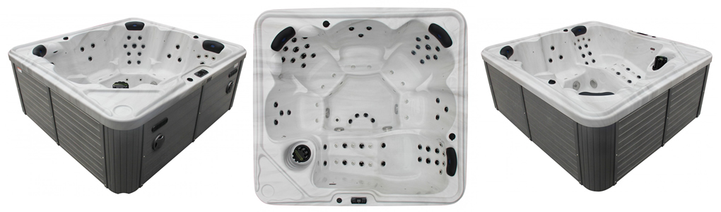 Atlantic 6 person hot tub side and birds eye view on white background